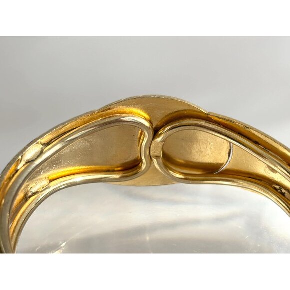 Cloisonne Enamel Floral Gold Toned Chunky Vintage Hinged Bracelet | Bangle - Picture 11 of 16